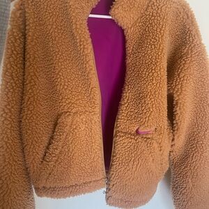 Nike Women's Brown Teddy Jacket with Pink Accents